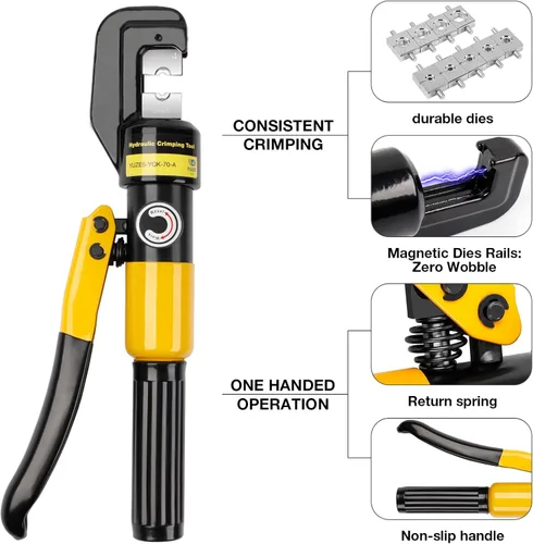 Vista 5 de YUZES Herramienta de Prensado Hidráulica de 10 Toneladas, Herramienta de Crimpado de Cable de Batería de 12 AWG a 2/0 con 9 Troqueles, Kit