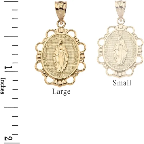 Vista 2 de Colgante de oro amarillo macizo de 10 quilates con medalla milagrosa de la Virgen María grande