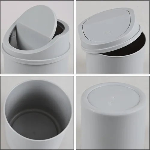 Vista 3 de Mini bote de basura de escritorio de 0.5 galones con tapa giratoria, pequeño bote de basura oscilante, gris Lightweight Plastic, Flip Swing-Top