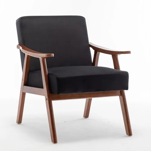 Vista 10 de Container Furniture Direct Silla decorativa con tapicería de microfibra y marco de madera maciza, muebles de sala de estar clásicos de mediados