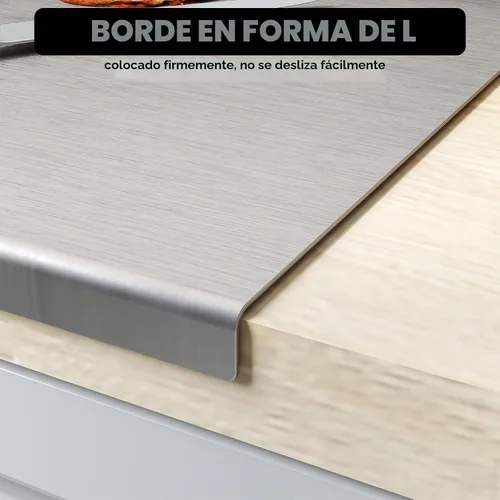 Vista 4 de Tabla de cortar de acero inoxidable con borde de 31.5 pulgadas de largo x 22.8 pulgadas de ancho, tabla de cortar grande, tabla de amasar, tabla