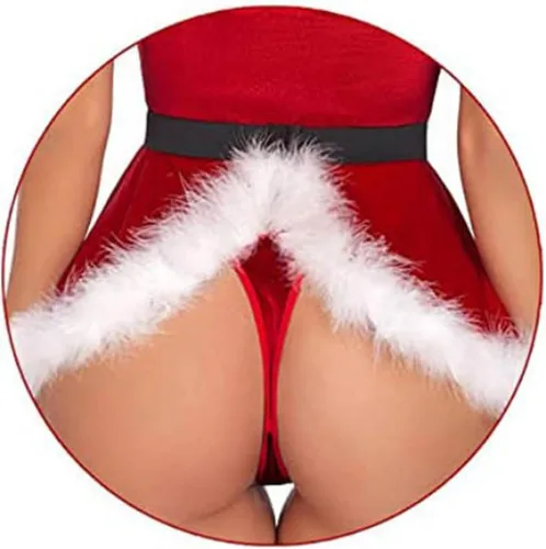 Vista 6 de YOOJIA Ropa interior de Navidad para mujer, sin mangas, de terciopelo, sexy, minivestido con bragas, cinturón, camisón de Santa