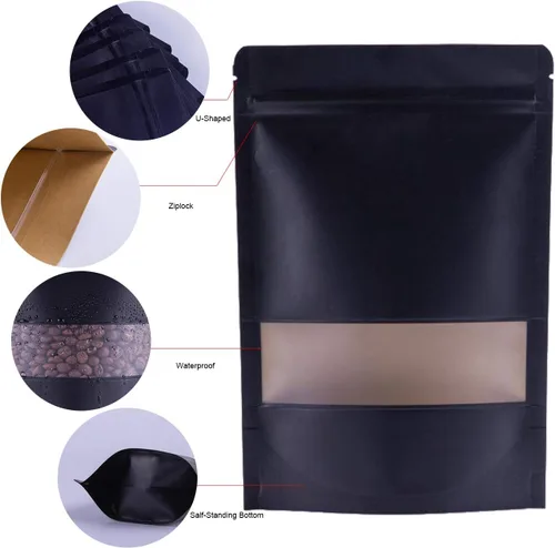 Vista 4 de Allinclusive Bolsas resellables a prueba de olores, con cierre hermético negro, con muesca de desgarro para ventana mate, para carne seca