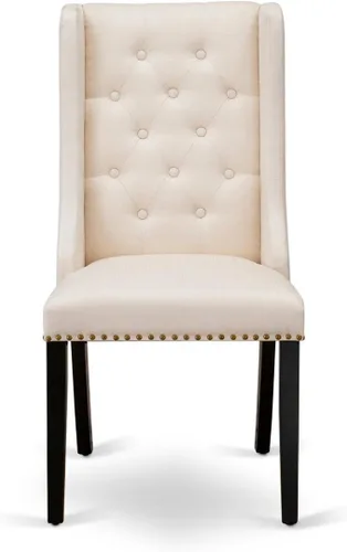 Vista 2 de East West Furniture FOP1T01 Forney Parson - Juego de 2 sillas de comedor con botones copetudos y ribete de cabeza de clavo, color crema, juego de 2