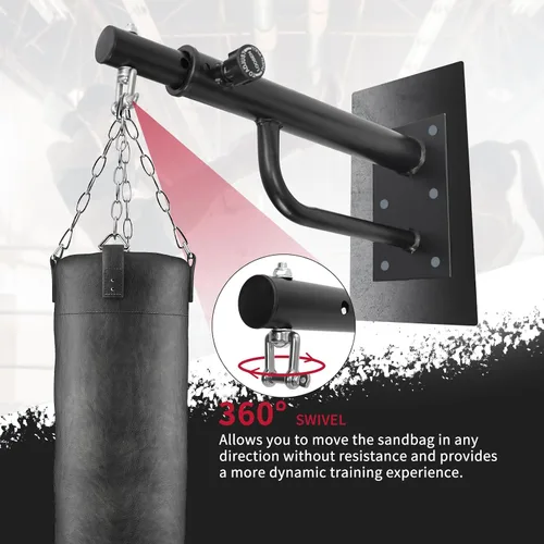 Vista 2 de Soporte de pared para bolsa pesada: Percha ajustable para saco de boxeo con rotación de 360 grados, soporte para bolsa de boxeo resistente