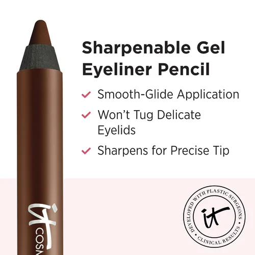 Vista 3 de IT Cosmetics Superhero No-Tug Gel Eyeliner – Impermeable Fórmula Mezclable – Uso todo el día – Lápiz de ojos afilable – 0.042 onzas Blendable Eye