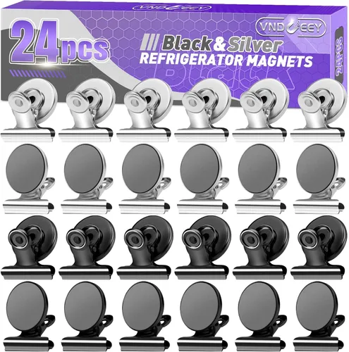 Vista 17 de VNDUEEY Paquete de 6 imanes para refrigerador, imanes para refrigerador, clips magnéticos negros, imanes para pizarra blanca, clips magnéticos