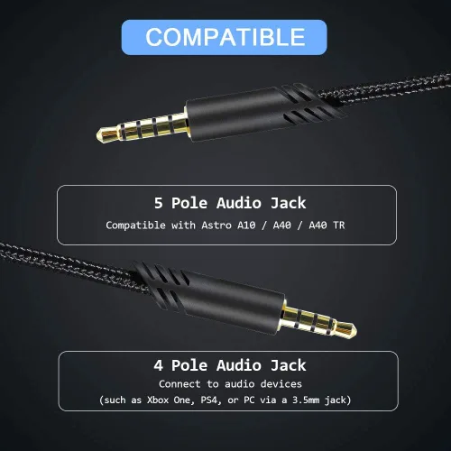 Vista 3 de Cable de audio de repuesto de 6.6 ft compatible con auriculares Astro A40 A40TR, cable de silencio en línea y sin cable de control de volumen