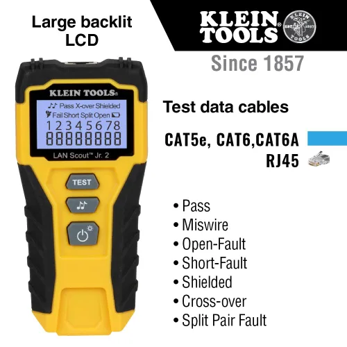 Vista 13 de Klein Tools VDV526-200 Probador de Cables, LAN Scout Jr. 2 Probador de Cables Ethernet para Cables CAT 5e, CAT 6/6A con Conexiones RJ45