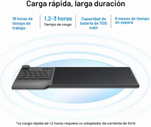 Vista 8 de Tableta de dibujo inalámbrica HUION Inspiroy Keydial KD200 Art Tablet, 8,9 Tableta gráfica Bluetooth con dial y teclado, 5 teclas personalizadas