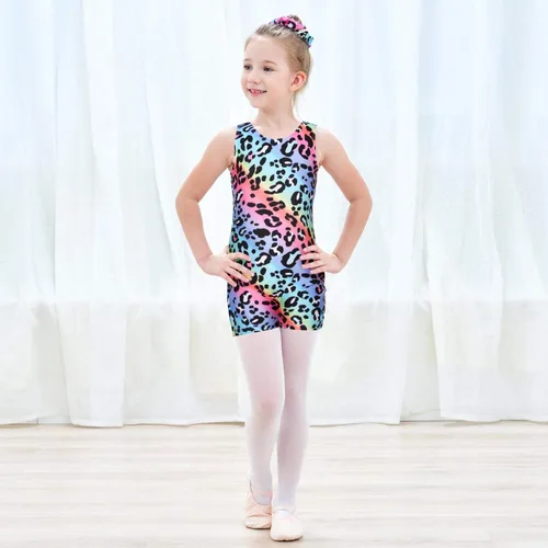 Vista 2 de JESKIDS Leotardos para Niñas de Gimnasia con Shorts de Danza Biketards Acrobacia Coletero a Juego para el Cabello 3~15 Años
