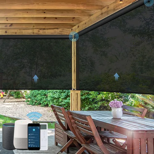 Vista 10 de Persianas enrollables motorizadas para exteriores, persianas enrollables para patio, funciona con Alexa, Google Homekit, Apple Homekit, parasol