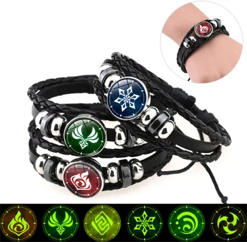 Vista 2 de Genshin Impact - Pulsera ajustable de cuero tejida a mano para Navidad y cumpleaños, 5