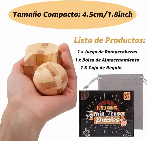 Vista 5 de VolksRose 12 piezas de rompecabezas de madera para ejercitar el cerebro, juegos de rompecabezas de desafío de coeficiente intelectual, juguete