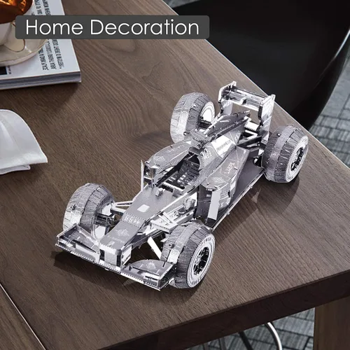 Vista 5 de Piececool Rompecabezas de metal 3D, kits de modelo de coche de fórmula plateada, kits de autos de modelo de metal 3D para construir para adultos