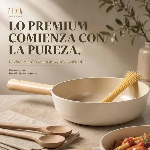 Vista 9 de Neoflam FIKA - Sartén de cerámica antiadherente para wok de fondo plano, 10