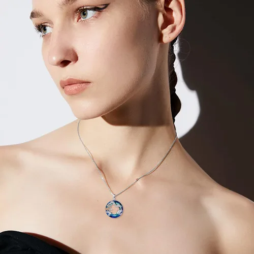 Vista 6 de YOSOPRETTY Lotus Necklace 925 Sterling Silver Lotus FlowerLotus Fish Crystal Pendant Necklace Moonstone Jewelry Gifts for Women Girls
