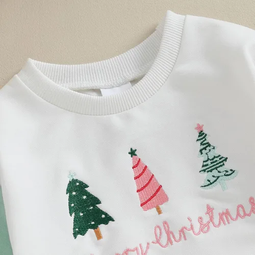 Vista 5 de Lesimsam Traje de Navidad para bebé recién nacido, con letras bordadas, mameluco de burbujas de gran tamaño, ropa de invierno