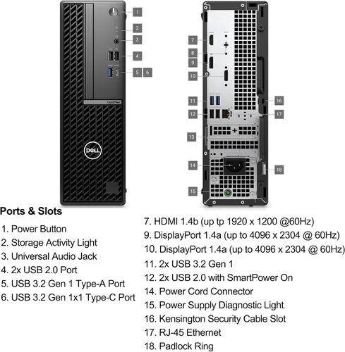 Vista 5 de Dell Computadora de escritorio empresarial OptiPlex 7020 Intel i5-14500 de 14ª generación de 14 núcleos DDR5 de 8 GB SSD de 256 GB 2 puertos
