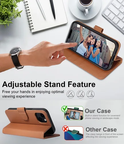 Vista 4 de Funda tipo cartera para iPhone 13/iPhone 14 con tarjetero [funda de cuero de alta calidad] [bloqueo RFID]