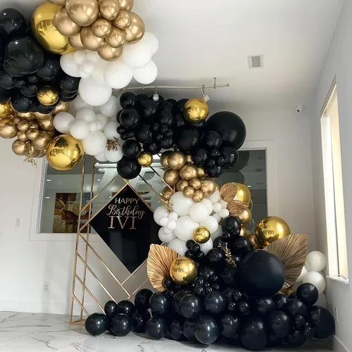 Vista 6 de PartyWoo Globos negros y dorados, 66 globos de 12 pulgadas color negro mate cromado metálico dorado para graduación, baby shower, cumpleaños, Año
