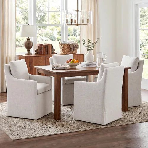 Vista 8 de DUHOME Silla de comedor tapizada, silla decorativa de lino para sala de estar, sofá individual con 4 ruedas, sillón tapizado para dormitorio