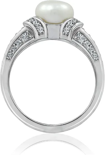 Vista 2 de Tienda Collection Platinum Plated Sterling Silver Infinite Elements Cubic Zirconia Freshwater Cultured Pearl Ring
