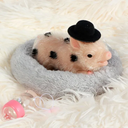 Vista 5 de Eummy Juego de Mini Animales de Silicona Cerdo, Juguetes de 5 Pulgadas para Niñas y Niños, Muñeca de Cerdito Linda y Realista de Cuerpo Suave