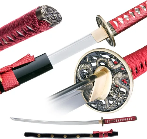 Vista 10 de Katana Sword, Handmade Samurai Sword 9260 Spring Steel - Plum Blossom Design, Full Tang & Clay Tempered - Ideal for Training, Practice, Collection &