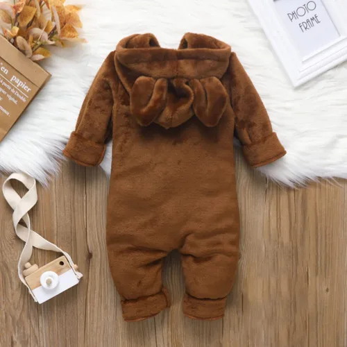 Vista 4 de Mono para bebés y niñas recién nacidas, con estampado de leopardo, orejas de conejo, traje de nieve de vellón, lindo overol con capucha, ropa