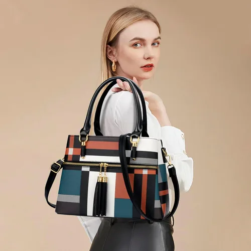 Vista 2 de KKXIU Bolsos tipo satchel para mujer con asa, bolsos de hombro y carteras con bolsillos y cremallera, bolsos cruzados de cuero