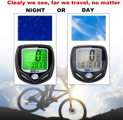 Vista 7 de Computadora inalámbrica para bicicleta con velocímetro, podómetro. Multifuncional con pantalla grande LCD retroiluminada