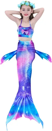 Vista 3 de Traje de baño de sirena y aleta de sirena para niñas, bikini para natación, 2 piezas