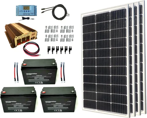 Vista 8 de WindyNation Kit de panel solar monocristalino de 400 vatios fuera de la red con controlador de carga LCD PWM + cable solar + conectores + soportes