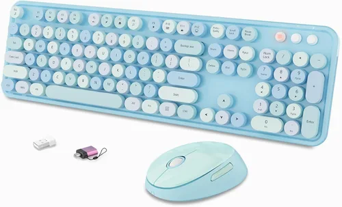 Vista 20 de SkyGive - Combo de teclado y mouse inalámbricos, teclado ergonómico de tamaño completo con diseño retro tipo máquina de escribir, con teclas