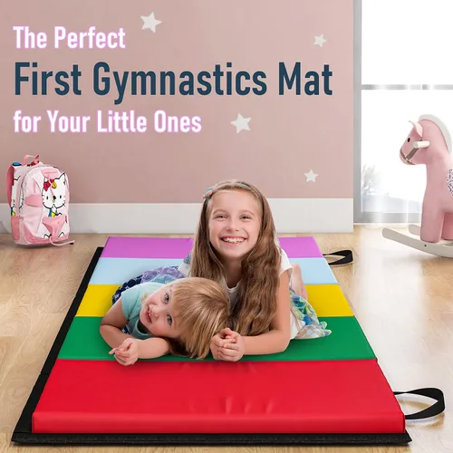Vista 6 de Betterhood Gymnastics Mats for Tumbling Set of 2, 1.5" Thick Folding Exercise Mats w/Hook & Loop, Non-Slip Bottom & Carrying Handles, Rainbow
