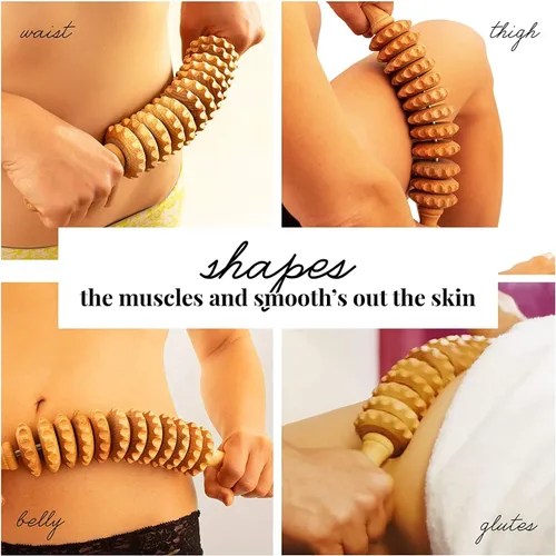 Vista 5 de tuuli Masaje anticelulítico Set Masajeador de espalda Masajeador Rodillo de masaje trasero Rodillo con mango Maderotherapy Hecho de madera