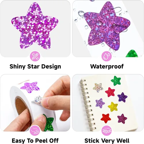 Vista 3 de Anwyll Calcomanías de estrellas – 500 calcomanías de 1 pulgada con purpurina colorida en forma de estrella para recompensa, aula, autoadhesivas