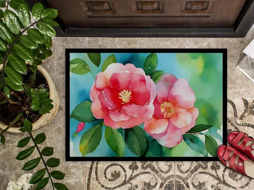 Vista 3 de Caroline's Treasures DAC1621MAT - Felpudo con diseño de camelia en acuarela de 18 x 27 pulgadas, tapete para puerta delantera, para interiores