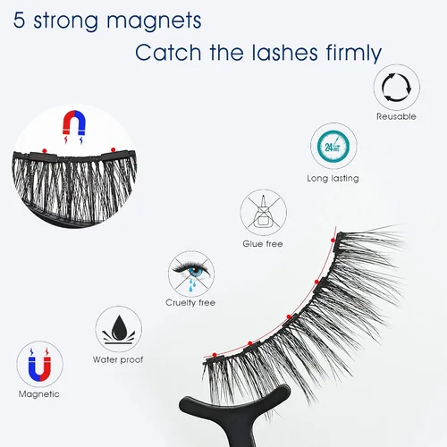 Vista 4 de Alcastar - Pestañas magnéticas con kit de delineador de ojos, pestañas magnéticas de aspecto natural, de larga duración, fáciles de aplicar, sin