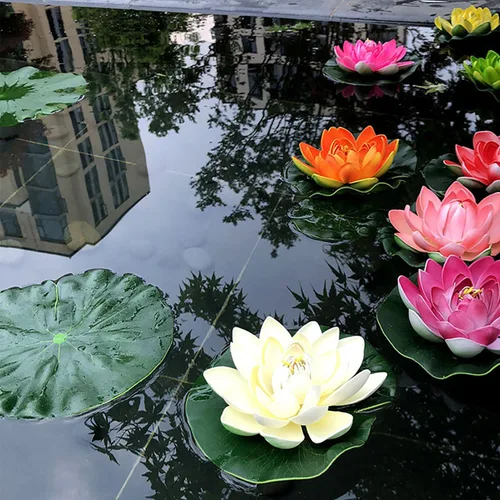 Vista 5 de Decoración de flores artificiales de estanque, almohadillas de lirio de agua para estanques, accesorios de plantas de toro artificiales, perfectos