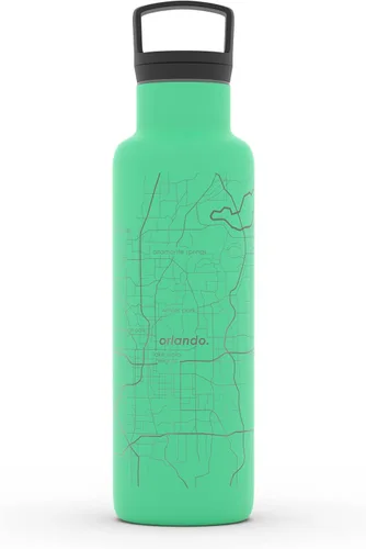 Vista 24 de Well Told Botella de agua aislada con mapa de Washington DC grabado, botella de acero inoxidable grabada (21 onzas, blanco) botella aislada de mapa