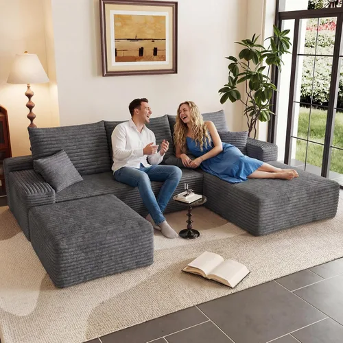 Vista 70 de Lakifun Sofá en Forma de L de 107" con Otomana, Seccional Modular Moderno Sofá Cómodo en Forma de U Nube, Asiento Profundo, Chaise Longue Cama