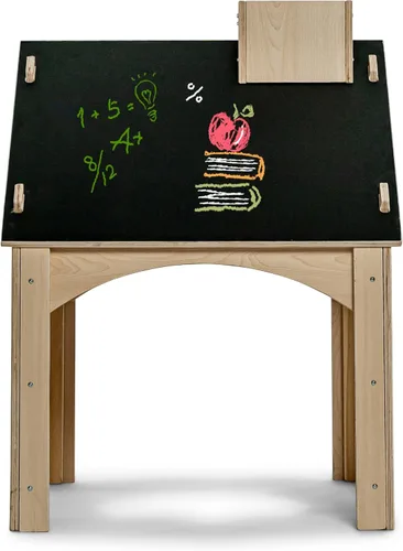 Vista 6 de Avenlur Casa de juegos Montessori de madera y estilo Waldorf para niños pequeños con techo de pizarra doble. Estructura de juego resistente