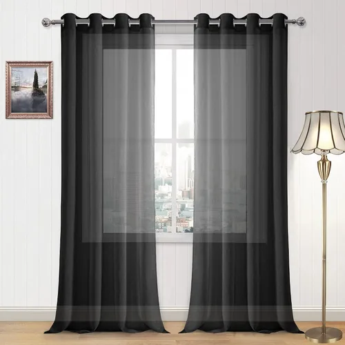 Vista 30 de DWCN Cortinas traslúcidas color verde frijol para sala de estar y dormitorio - Cortinas voile con aspecto de lino sintético con ojales en la parte