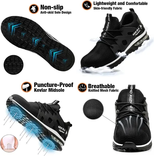 Vista 4 de Kezhiho Steel Toe Shoes for Men Women Air Cushion Lightweight Work Shoes Comfortable Breathable Puncture Proof Slip Resistant Sneakers