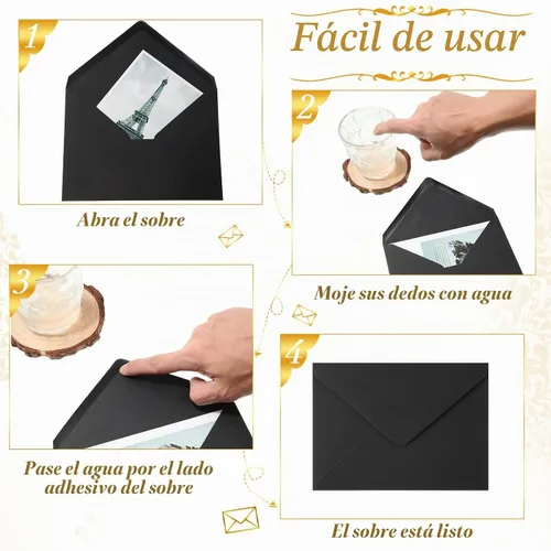 Vista 4 de Teling Paquete de 200 sobres negros de 5 x 7 pulgadas para invitación