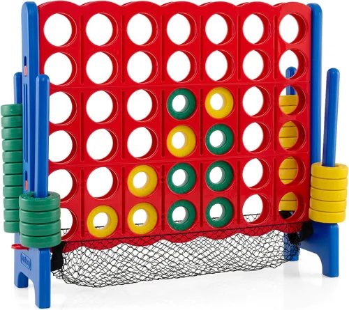 Vista 12 de COSTWAY Juego Gigante Jumbo 4 en Raya, Conecta 4 para Niños y Adultos, 3.5 Pies de Alto para Interiores y Exteriores con 42 Anillos Jumbo