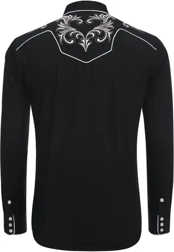 Vista 4 de COOFANDY Camisa vaquera occidental bordada de manga larga de algodón casual con botones para hombre