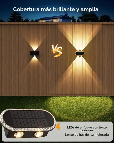 Vista 3 de Luces solares para valla al aire libre: paquete de 2 luces de pared
